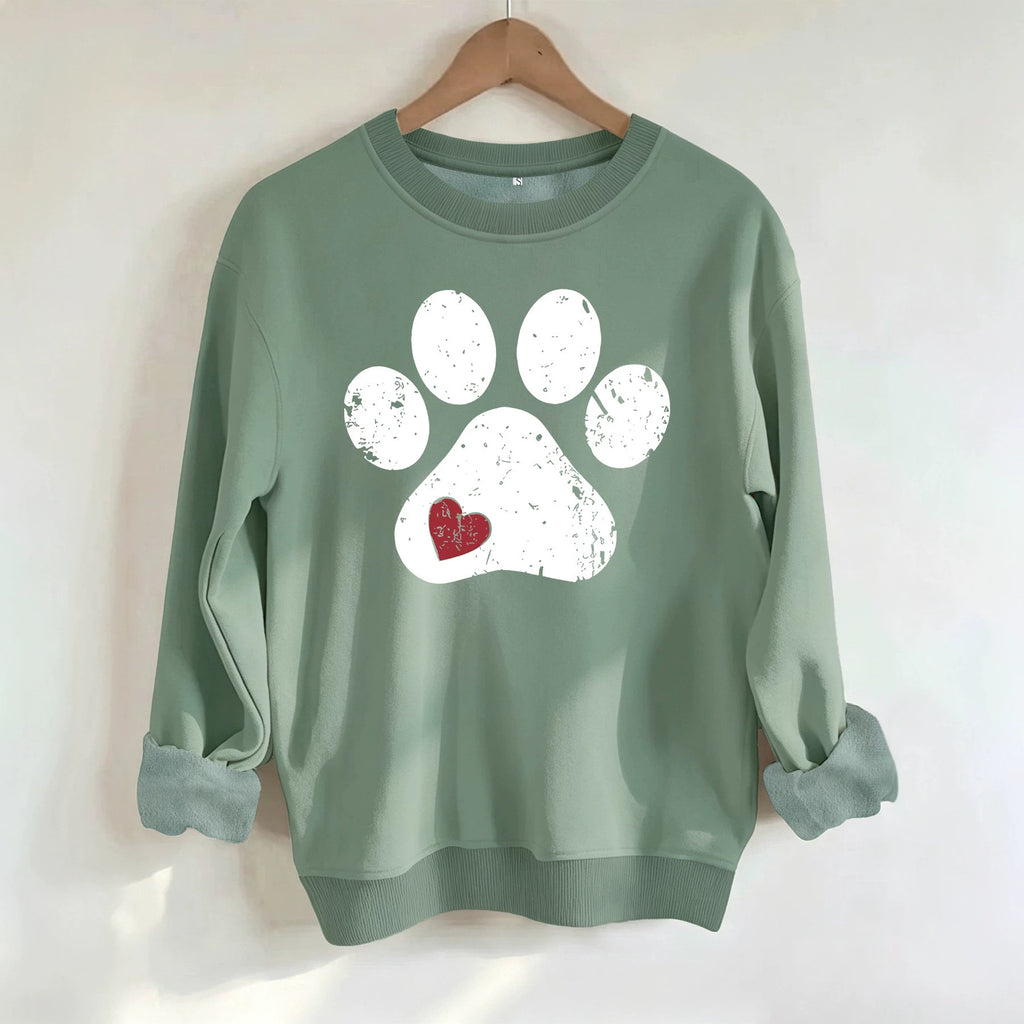 Cute paw print loose fleece sweatshirt