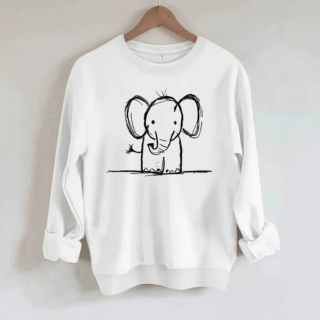 Elephant print round neck fleece hoodie