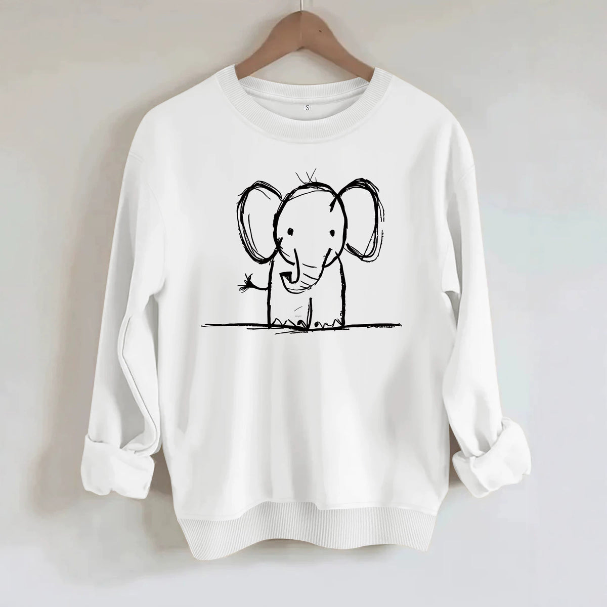 Elephant print round neck fleece hoodie