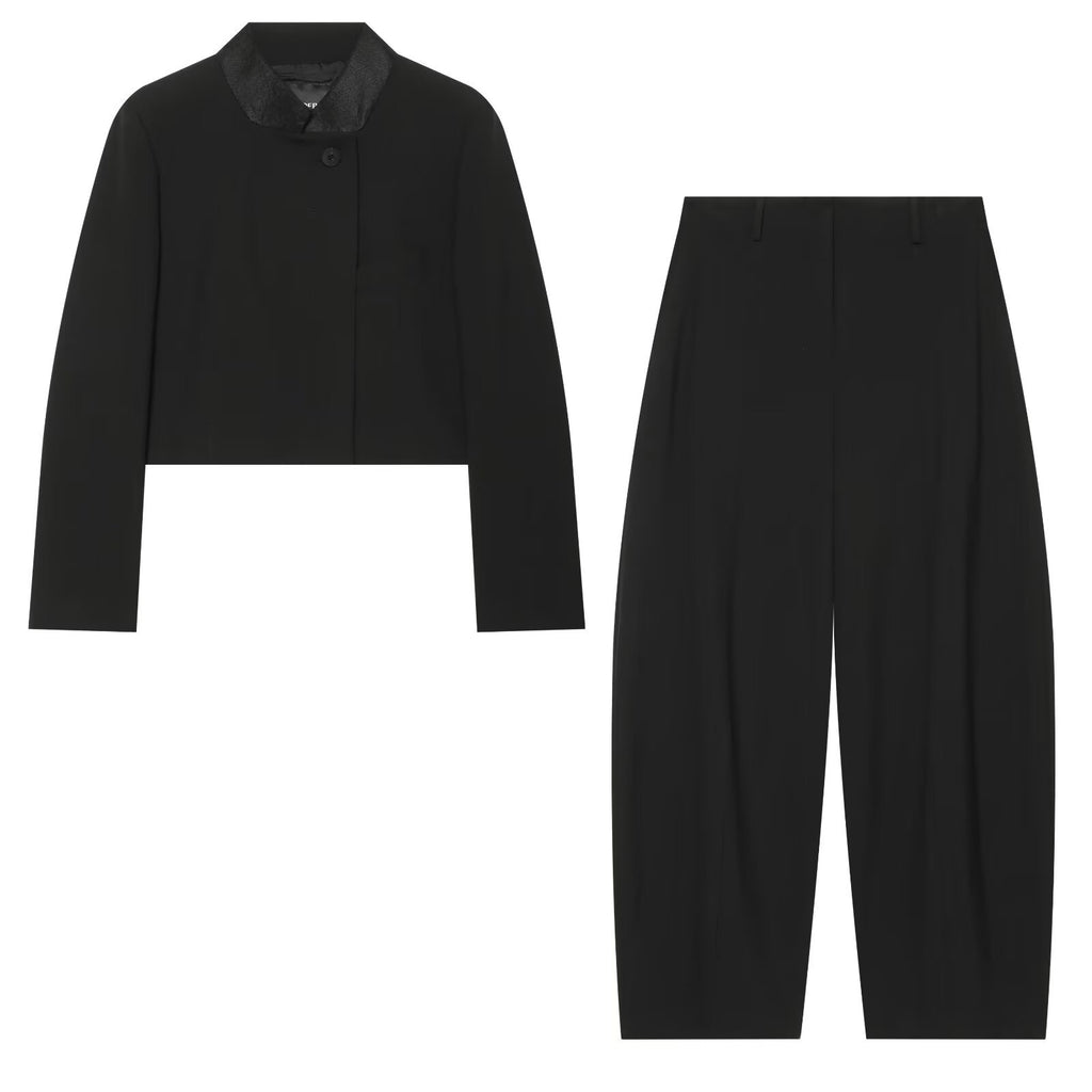 Single breasted short suit+long pants set for women