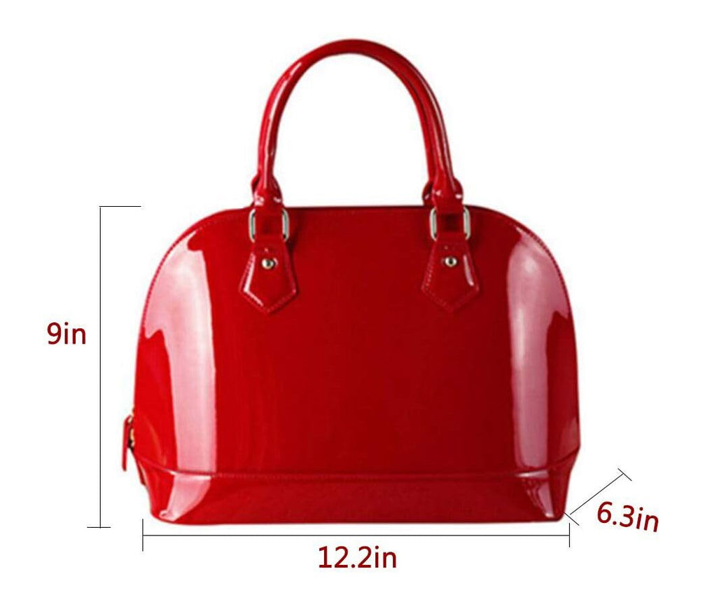 Patent Leather Dome Satchel Purse Zip-around Handbag Multi-Pocket Shoulder Bag Shiny Large Top-handle Shell Bag
