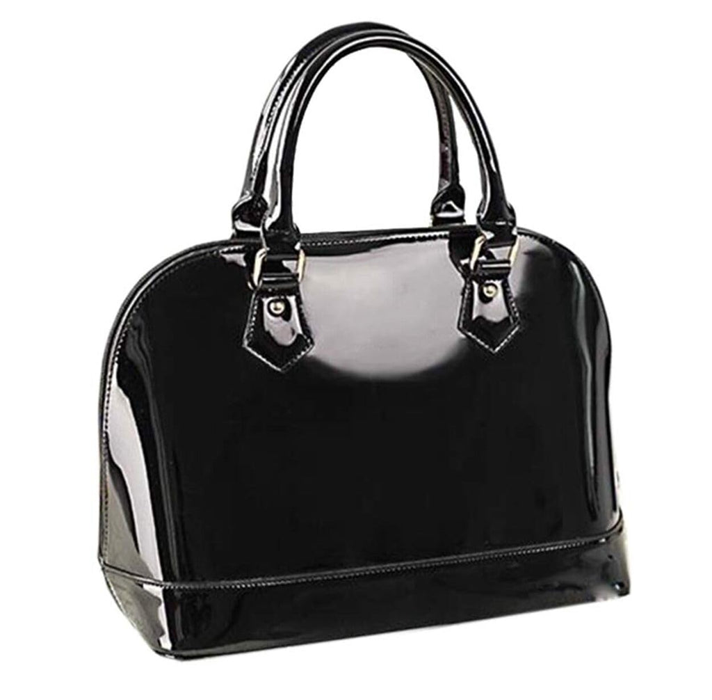 Patent Leather Dome Satchel Purse Zip-around Handbag Multi-Pocket Shoulder Bag Shiny Large Top-handle Shell Bag
