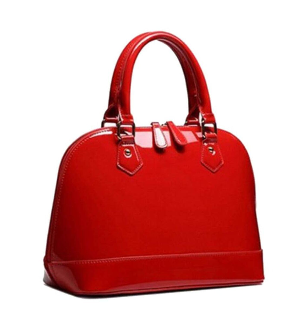 Patent Leather Dome Satchel Purse Zip-around Handbag Multi-Pocket Shoulder Bag Shiny Large Top-handle Shell Bag