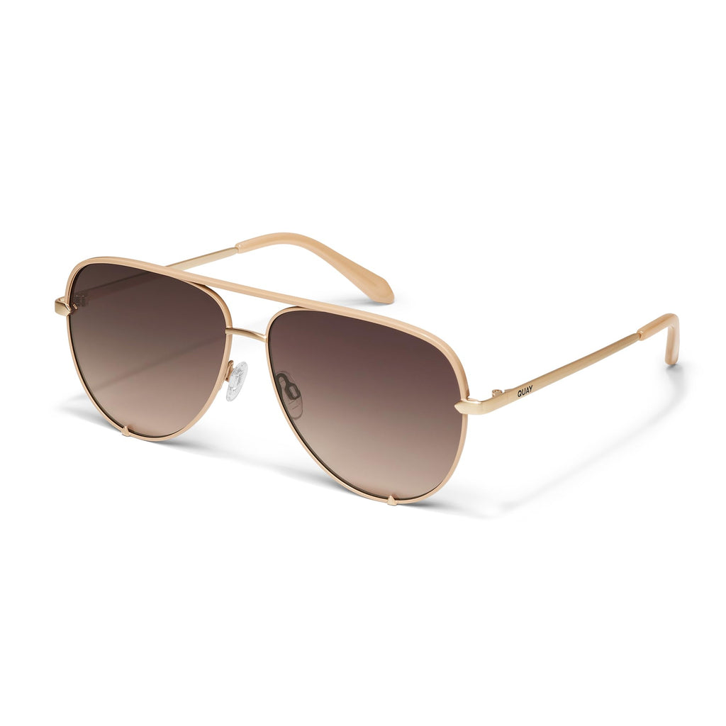 QUAY High Key Polarized Aviator Sunglasses, Oversized, Gold Frame Stylish Sunglasses with UV Protection, Unisex Brown Fade Lens Aviators for Men and WomenQUAY High Key Polarized Aviator Sunglasses, Oversized, Gold Frame Stylish Sunglasses w…