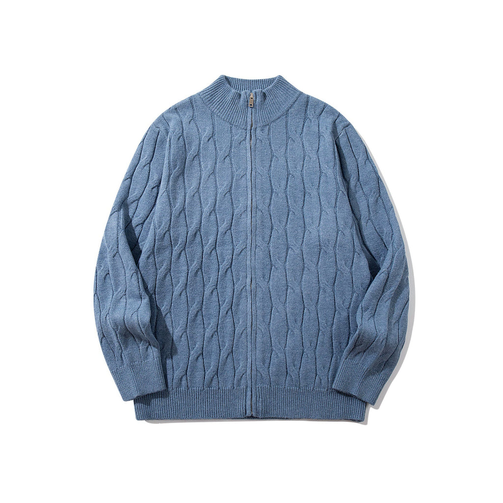 Twisted flower zipper knitted jacket