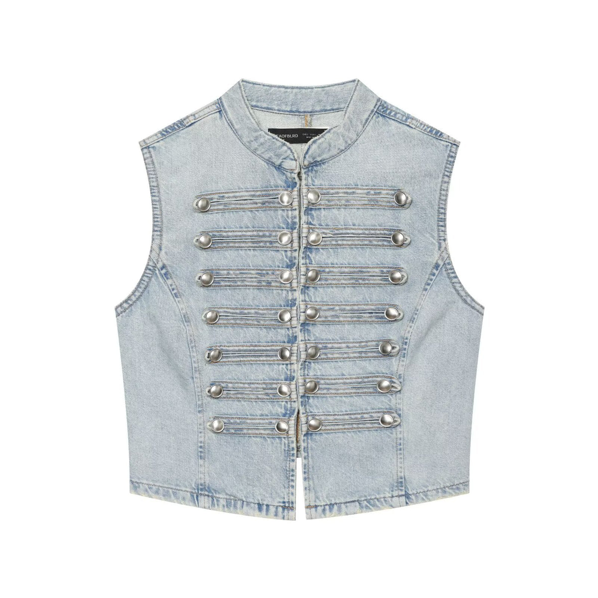 Knot button up stand up collar denim vest for women in vest