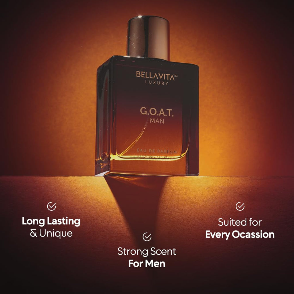 Bellavita Luxury G.O.A.T. Eau de Parfum | 100 ml (3.4 fl.oz.) | Perfume for Men | Citrus, Bergamot, Patchouli, and Vetiver Notes | Long Lasting Men's Fragrance | Gift for father's Day