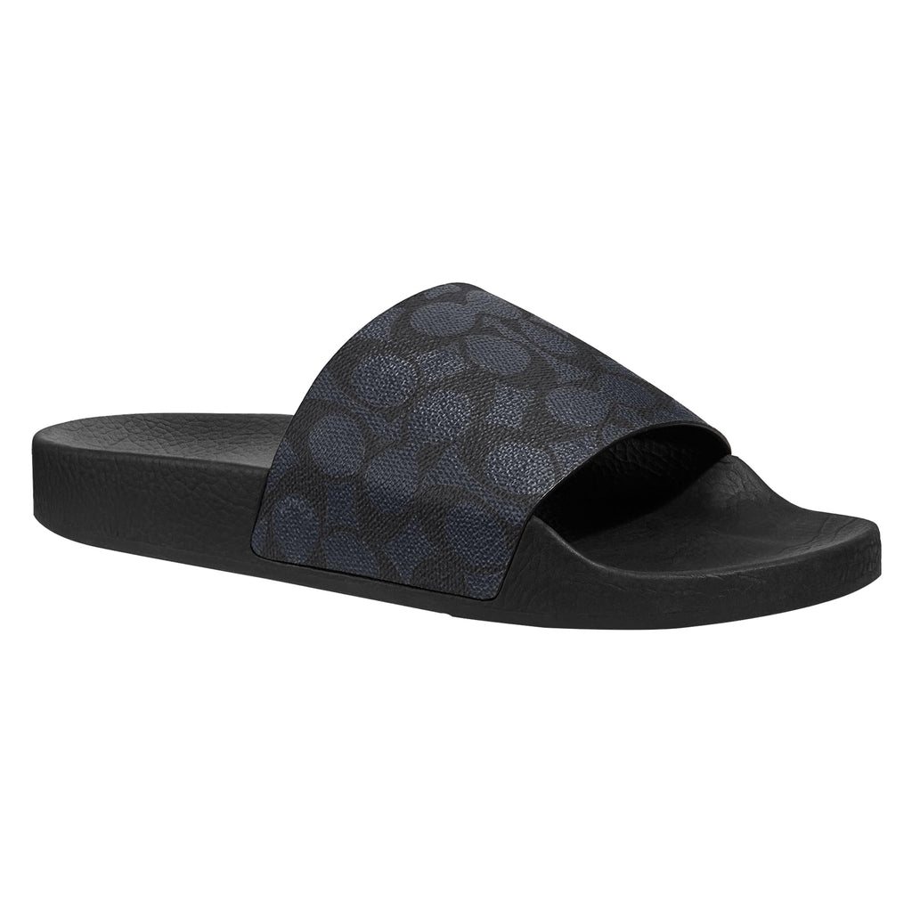 COACH Men's Coated Canvas Pool Slide Sandal, Charcoal Signature, 11COACH Men's Coated Canvas Pool Slide Sandal, Charcoal Signature, 11