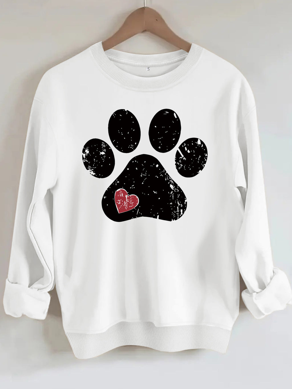 Cute paw print loose fleece sweatshirt