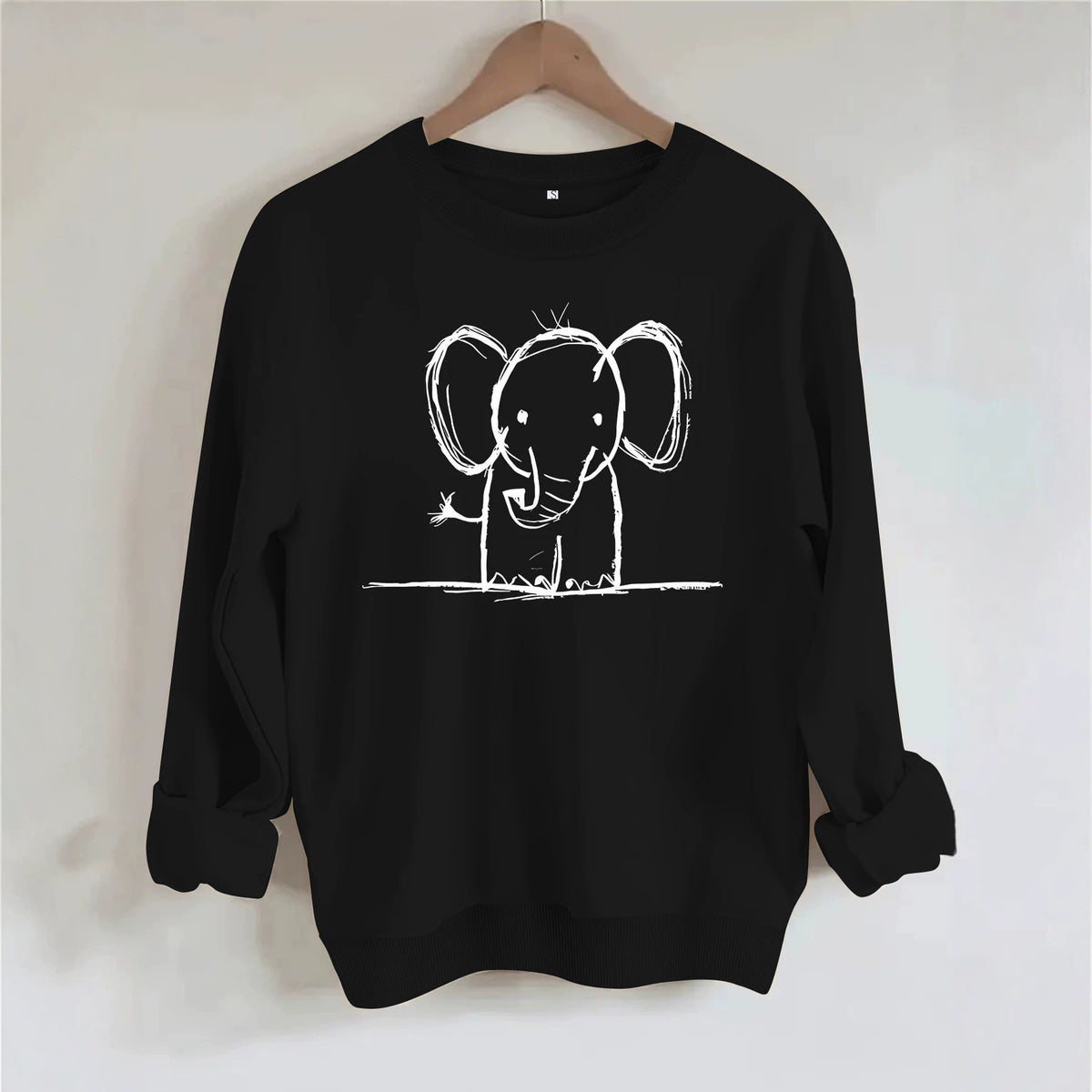 Elephant print round neck fleece hoodie