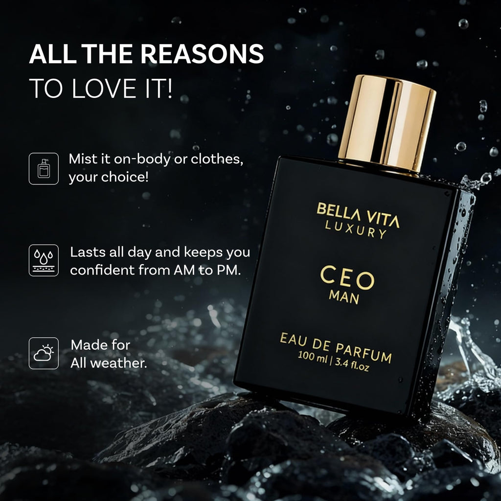 Bellavita Luxury G.O.A.T. Eau de Parfum | 100 ml (3.4 fl.oz.) | Perfume for Men | Citrus, Bergamot, Patchouli, and Vetiver Notes | Long Lasting Men's Fragrance | Gift for father's Day