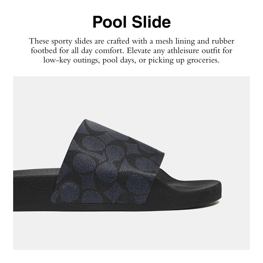COACH Men's Coated Canvas Pool Slide Sandal, Charcoal Signature, 11COACH Men's Coated Canvas Pool Slide Sandal, Charcoal Signature, 11