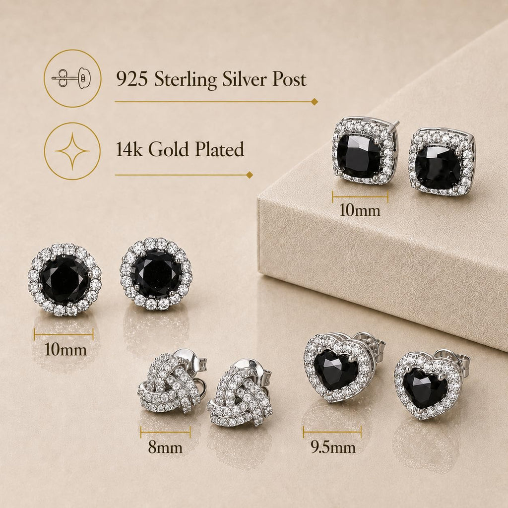 ZELORES 4 Pairs Sterling Silver 5A CZ Stud Earrings for Women 14K Gold Plated Brilliant Celtic Heart Big Stud Earrings Set Cubic Zirconia Earrings Studs for Sensitive Ear