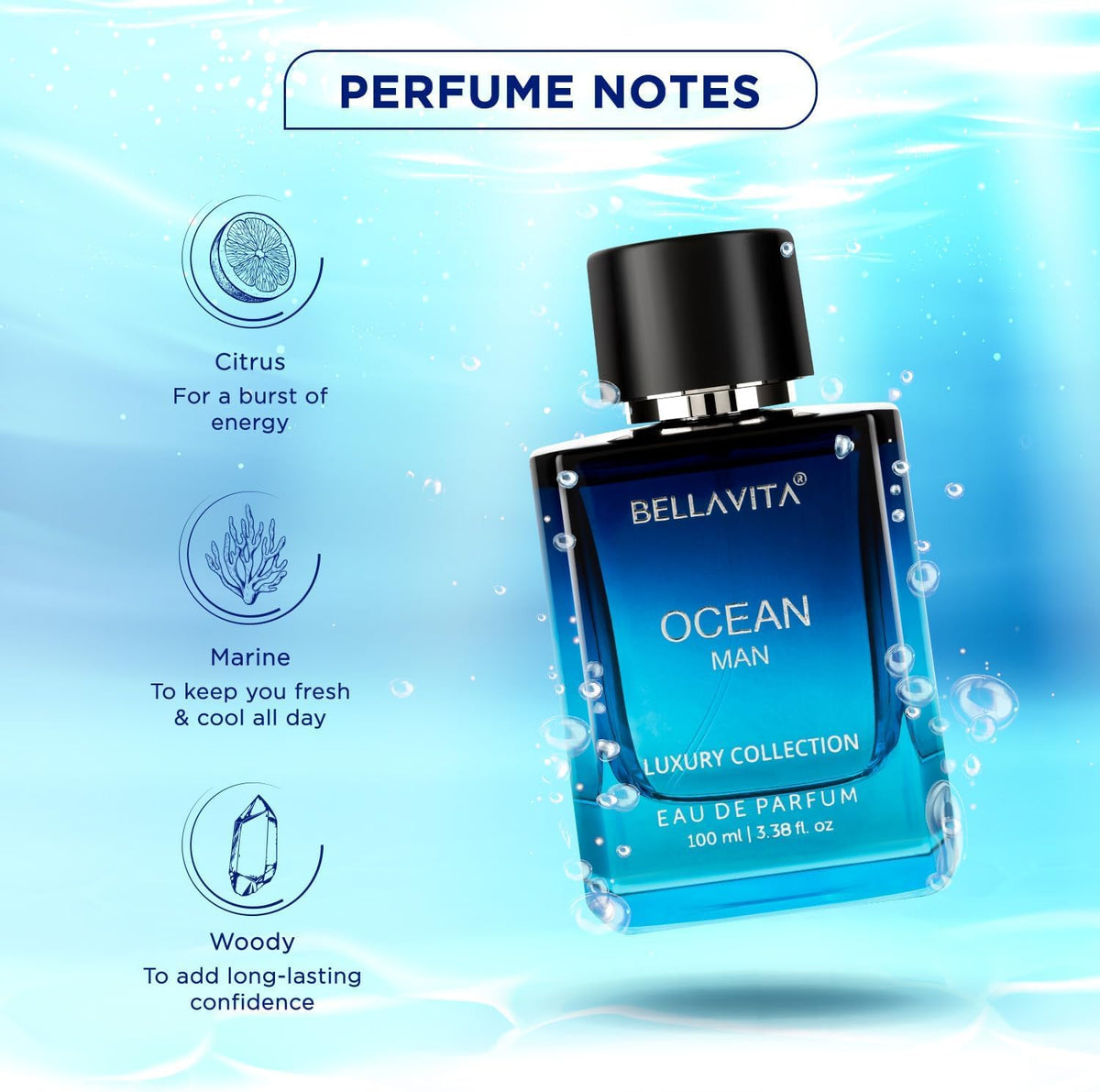 Bellavita Luxury G.O.A.T. Eau de Parfum | 100 ml (3.4 fl.oz.) | Perfume for Men | Citrus, Bergamot, Patchouli, and Vetiver Notes | Long Lasting Men's Fragrance | Gift for father's Day