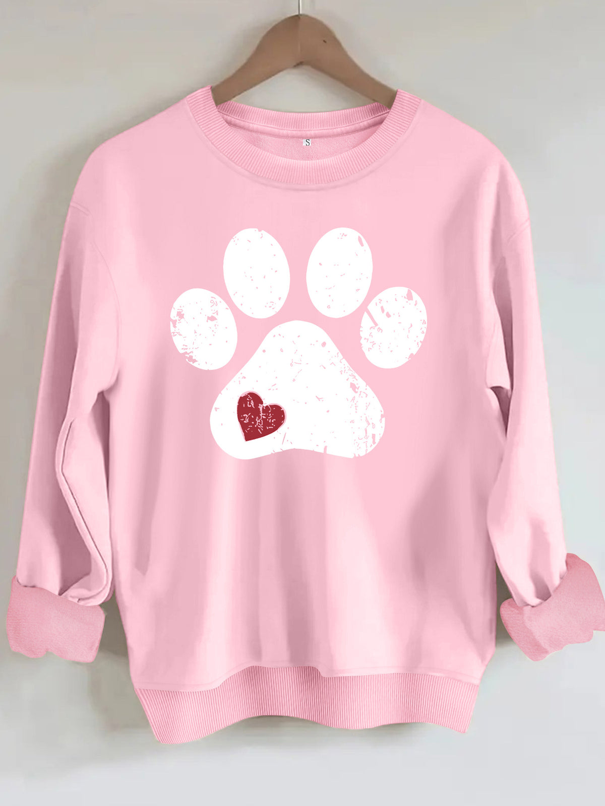 Cute paw print loose fleece sweatshirt