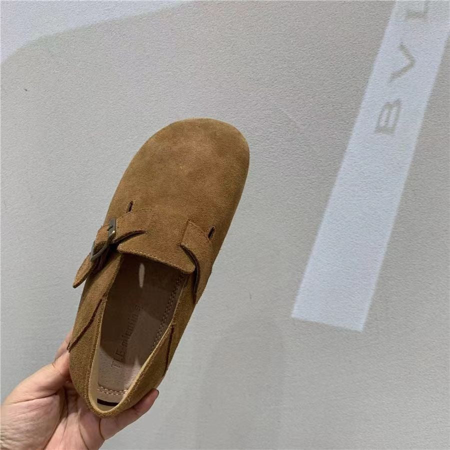 Khaki Flat Shoes French Retro Single Shoes Boken Shoes Spring New Women's Shoes