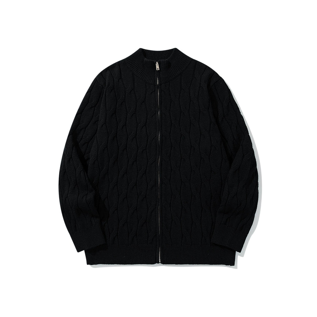 Twisted flower zipper knitted jacket