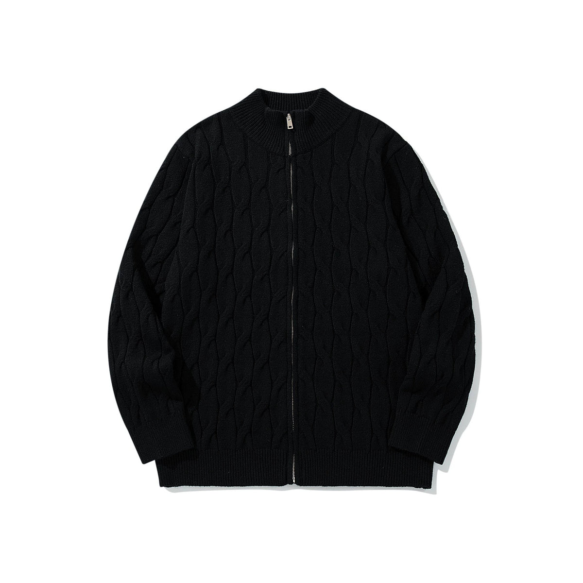 Twisted flower zipper knitted jacket