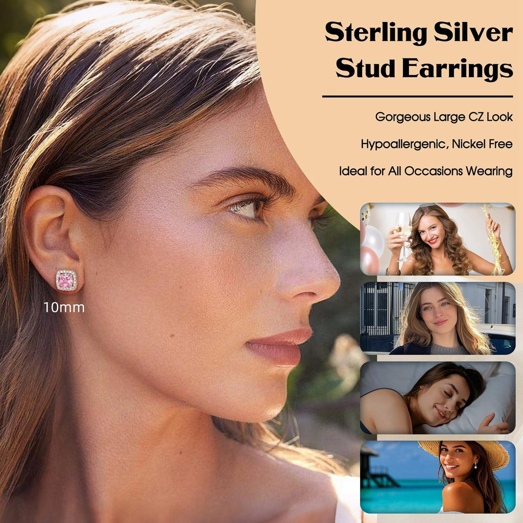 ZELORES 4 Pairs Sterling Silver 5A CZ Stud Earrings for Women 14K Gold Plated Brilliant Celtic Heart Big Stud Earrings Set Cubic Zirconia Earrings Studs for Sensitive Ear
