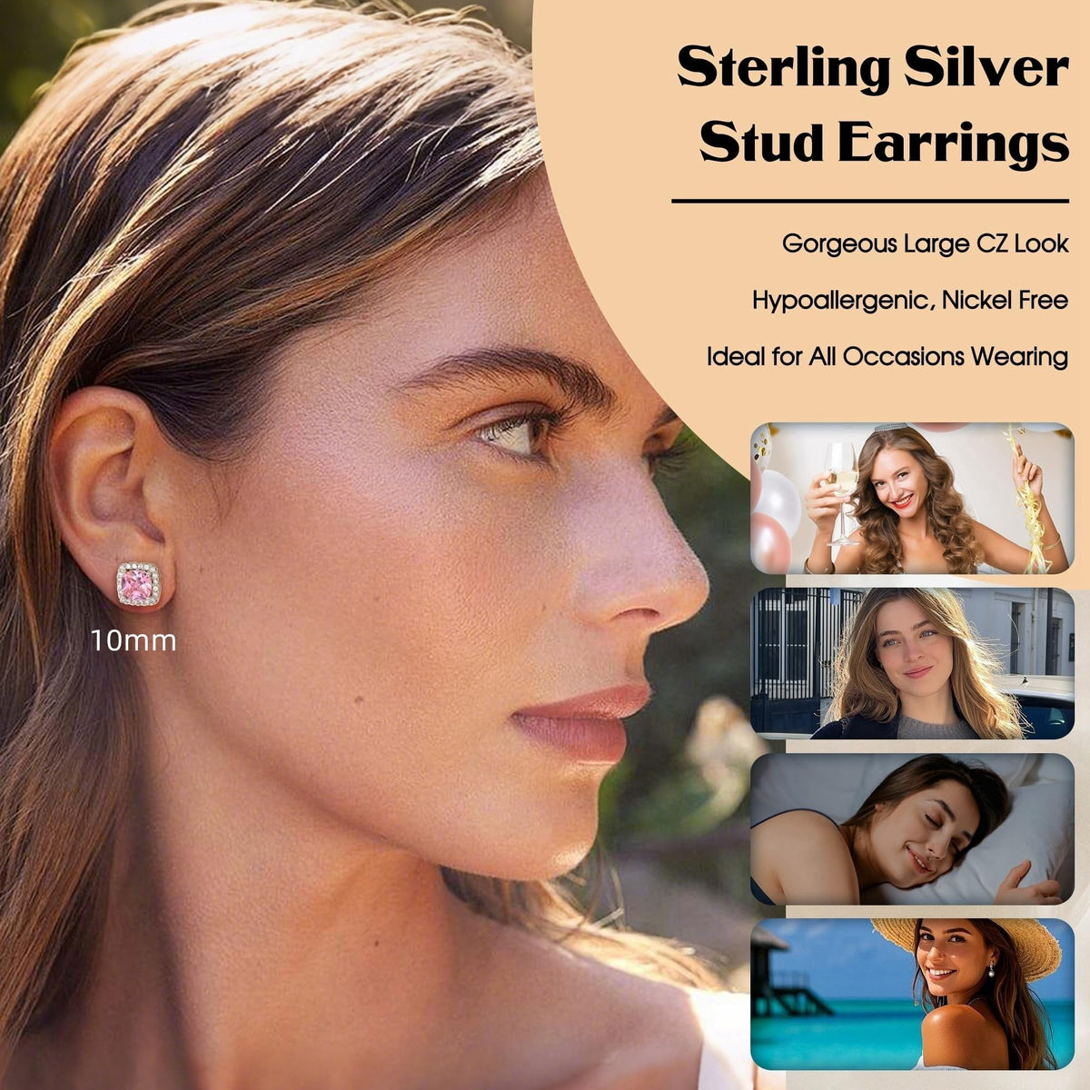 ZELORES 4 Pairs Sterling Silver 5A CZ Stud Earrings for Women 14K Gold Plated Brilliant Celtic Heart Big Stud Earrings Set Cubic Zirconia Earrings Studs for Sensitive Ear
