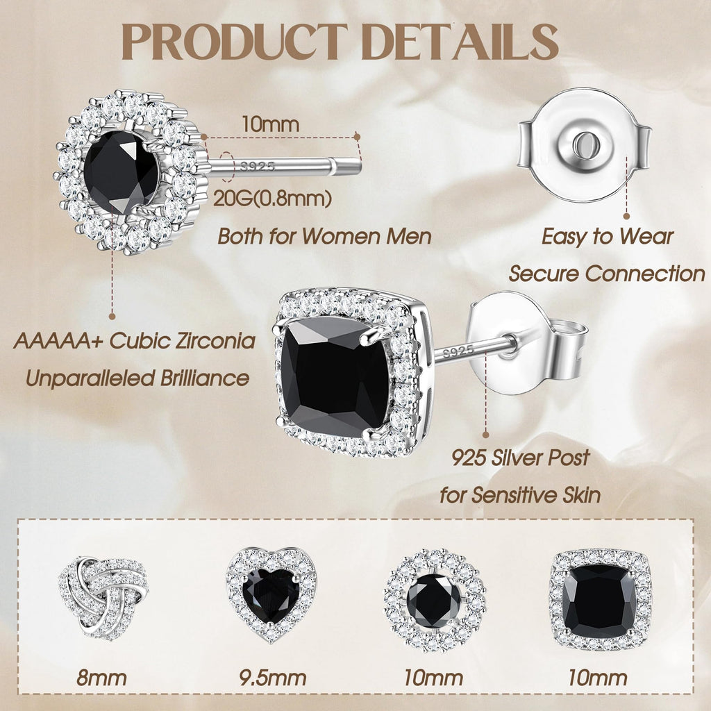 ZELORES 4 Pairs Sterling Silver 5A CZ Stud Earrings for Women 14K Gold Plated Brilliant Celtic Heart Big Stud Earrings Set Cubic Zirconia Earrings Studs for Sensitive Ear