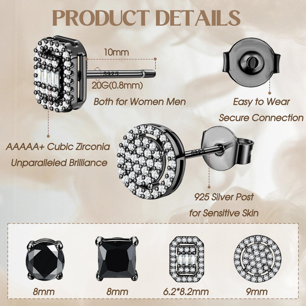 ZELORES 4 Pairs Sterling Silver 5A CZ Stud Earrings for Women 14K Gold Plated Brilliant Celtic Heart Big Stud Earrings Set Cubic Zirconia Earrings Studs for Sensitive Ear
