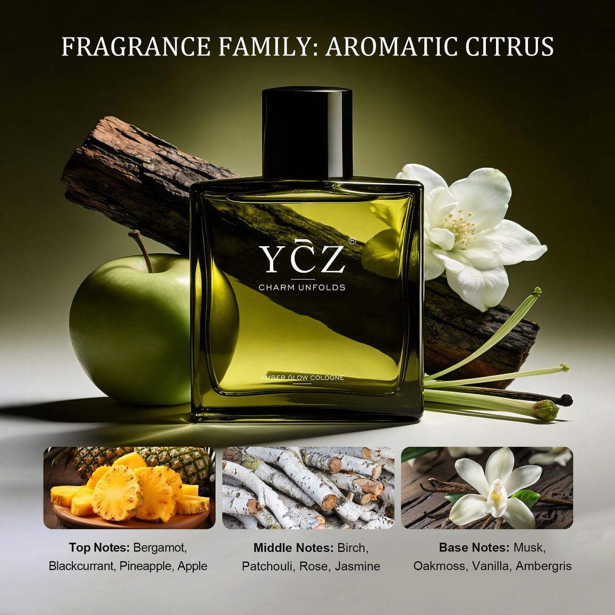 Ycz Midnight Marine Eau de Parfum for Men, 1.7 Fl Oz (50 mL), Long-Lasting Cologne, Fresh Marine & Woody Fragrance with Grapefruit, Ginger and Cedar Notes for Daily Wear, Date Night and Gifts