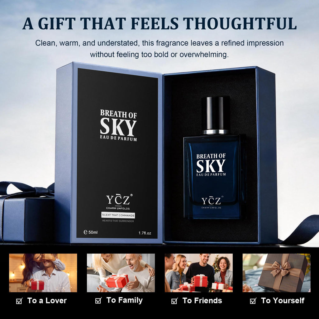Ycz Midnight Marine Eau de Parfum for Men, 1.7 Fl Oz (50 mL), Long-Lasting Cologne, Fresh Marine & Woody Fragrance with Grapefruit, Ginger and Cedar Notes for Daily Wear, Date Night and Gifts