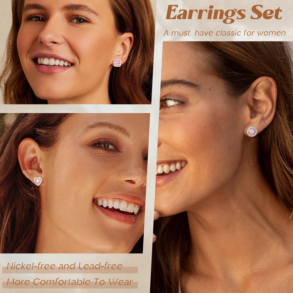 ZELORES 4 Pairs Sterling Silver 5A CZ Stud Earrings for Women 14K Gold Plated Brilliant Celtic Heart Big Stud Earrings Set Cubic Zirconia Earrings Studs for Sensitive Ear