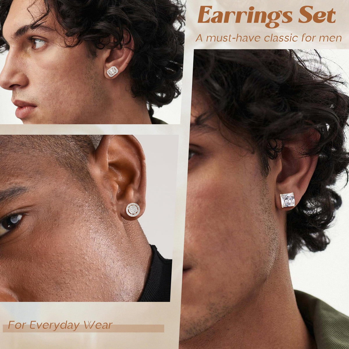 ZELORES 4 Pairs Sterling Silver 5A CZ Stud Earrings for Women 14K Gold Plated Brilliant Celtic Heart Big Stud Earrings Set Cubic Zirconia Earrings Studs for Sensitive Ear