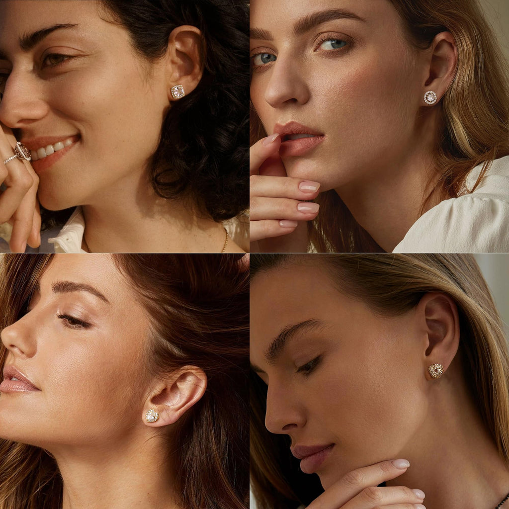 ZELORES 4 Pairs Sterling Silver 5A CZ Stud Earrings for Women 14K Gold Plated Brilliant Celtic Heart Big Stud Earrings Set Cubic Zirconia Earrings Studs for Sensitive Ear