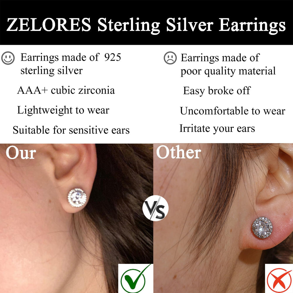 ZELORES 4 Pairs Sterling Silver 5A CZ Stud Earrings for Women 14K Gold Plated Brilliant Celtic Heart Big Stud Earrings Set Cubic Zirconia Earrings Studs for Sensitive Ear