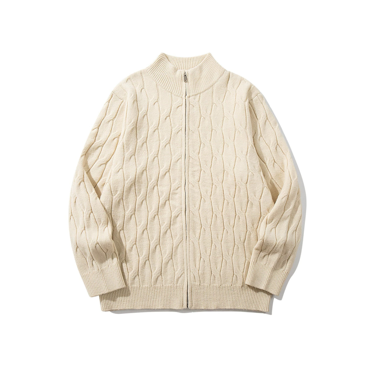 Twisted flower zipper knitted jacket