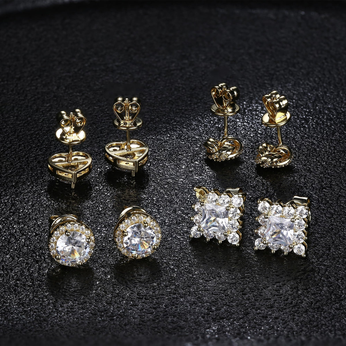 ZELORES 4 Pairs Sterling Silver 5A CZ Stud Earrings for Women 14K Gold Plated Brilliant Celtic Heart Big Stud Earrings Set Cubic Zirconia Earrings Studs for Sensitive Ear