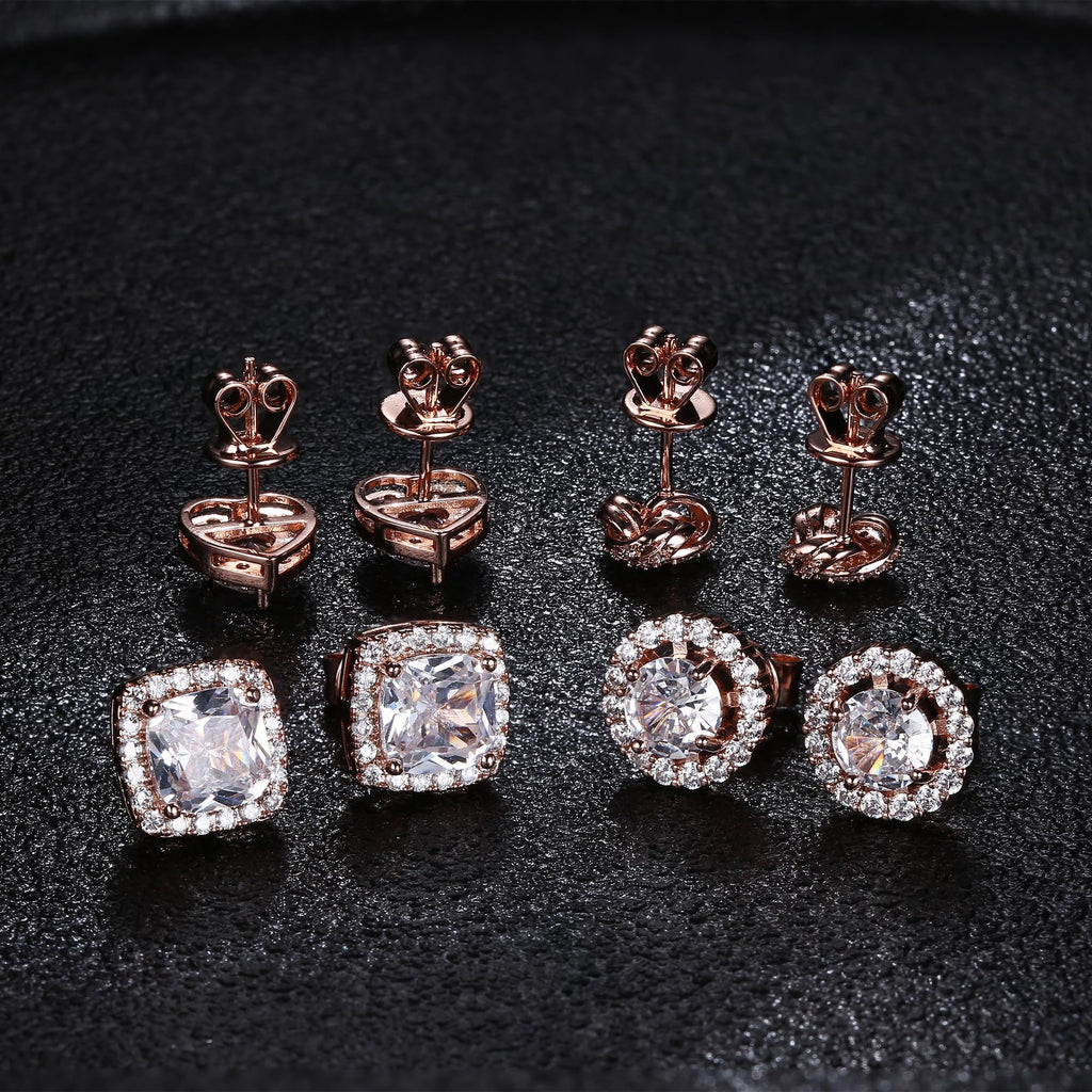 ZELORES 4 Pairs Sterling Silver 5A CZ Stud Earrings for Women 14K Gold Plated Brilliant Celtic Heart Big Stud Earrings Set Cubic Zirconia Earrings Studs for Sensitive Ear