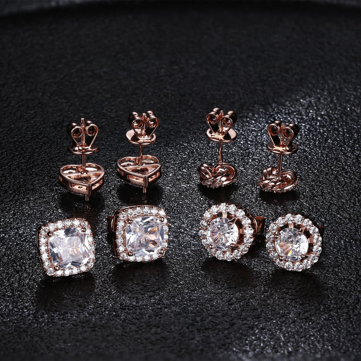 ZELORES 4 Pairs Sterling Silver 5A CZ Stud Earrings for Women 14K Gold Plated Brilliant Celtic Heart Big Stud Earrings Set Cubic Zirconia Earrings Studs for Sensitive Ear