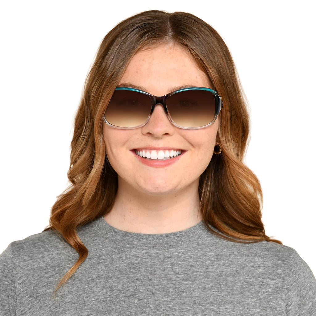 Panama Jack Women's Studded Square Sunglasses, Turquoise/Blue Crystal, 59