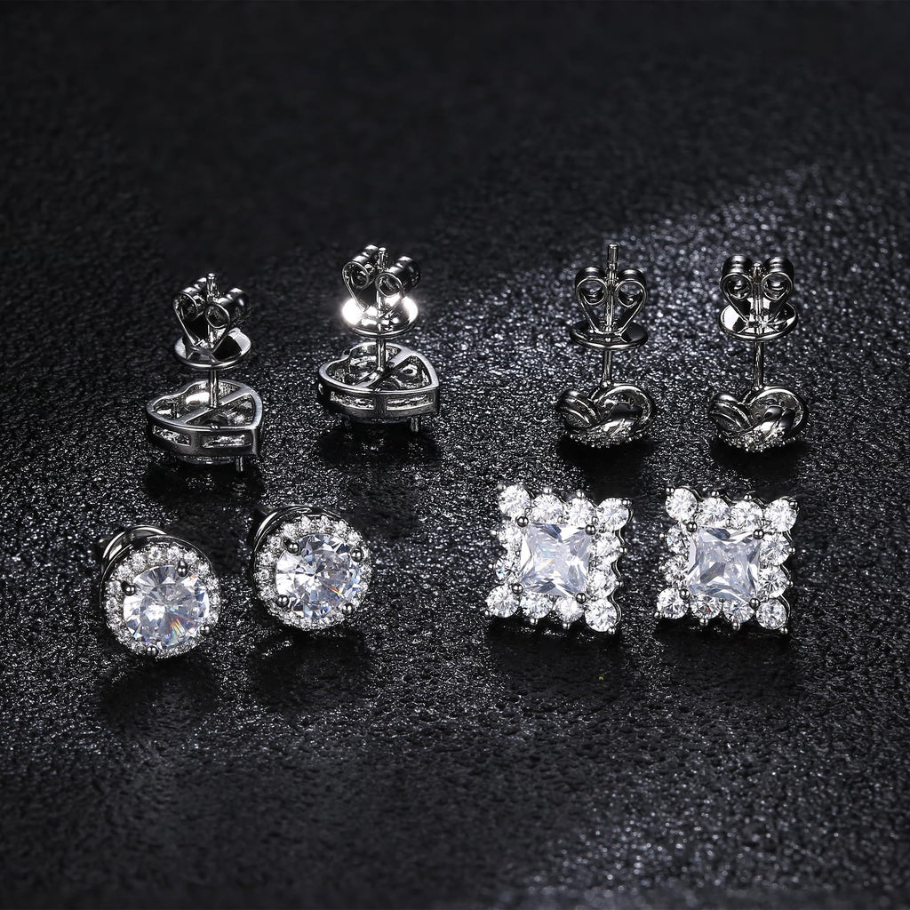ZELORES 4 Pairs Sterling Silver 5A CZ Stud Earrings for Women 14K Gold Plated Brilliant Celtic Heart Big Stud Earrings Set Cubic Zirconia Earrings Studs for Sensitive Ear
