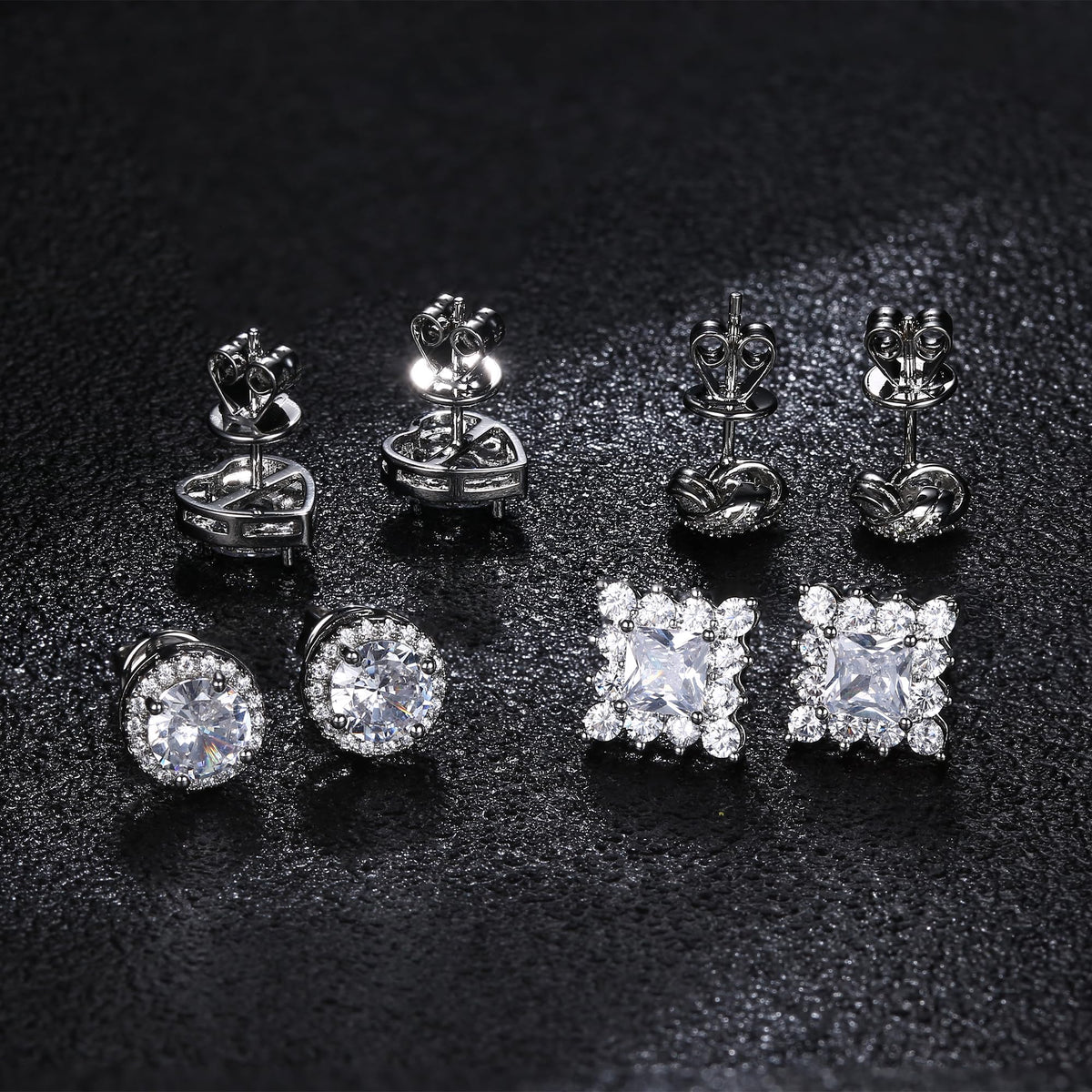 ZELORES 4 Pairs Sterling Silver 5A CZ Stud Earrings for Women 14K Gold Plated Brilliant Celtic Heart Big Stud Earrings Set Cubic Zirconia Earrings Studs for Sensitive Ear