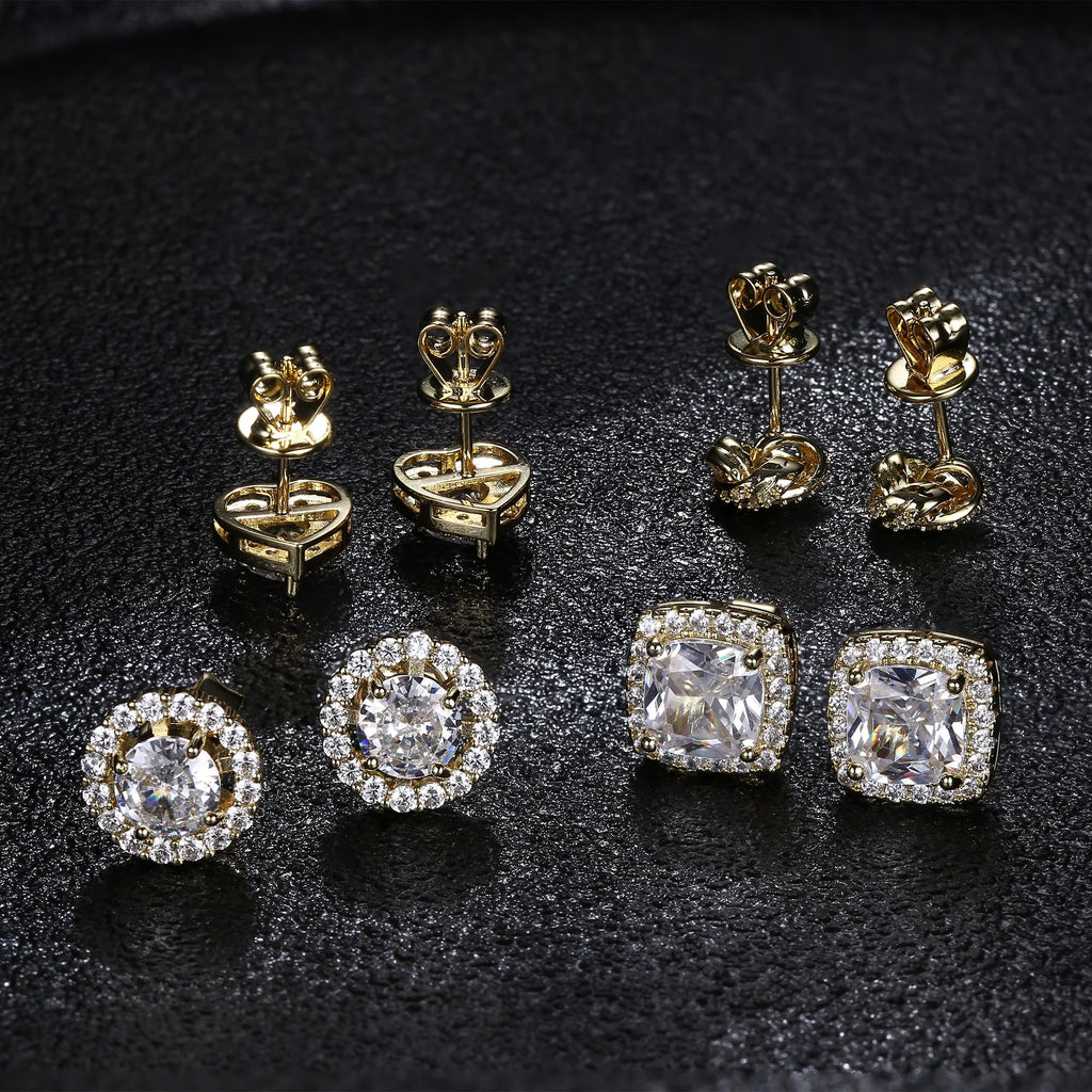 ZELORES 4 Pairs Sterling Silver 5A CZ Stud Earrings for Women 14K Gold Plated Brilliant Celtic Heart Big Stud Earrings Set Cubic Zirconia Earrings Studs for Sensitive Ear