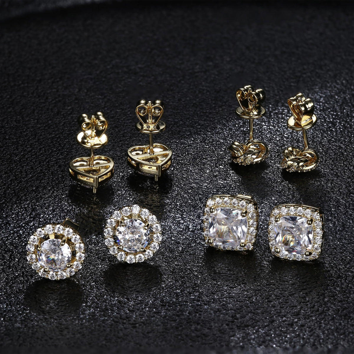ZELORES 4 Pairs Sterling Silver 5A CZ Stud Earrings for Women 14K Gold Plated Brilliant Celtic Heart Big Stud Earrings Set Cubic Zirconia Earrings Studs for Sensitive Ear