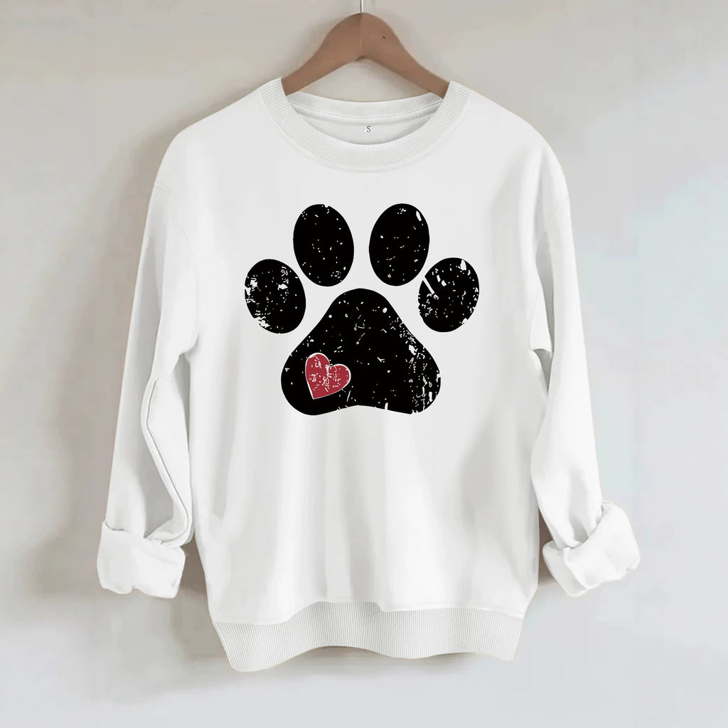 Cute paw print loose fleece sweatshirt