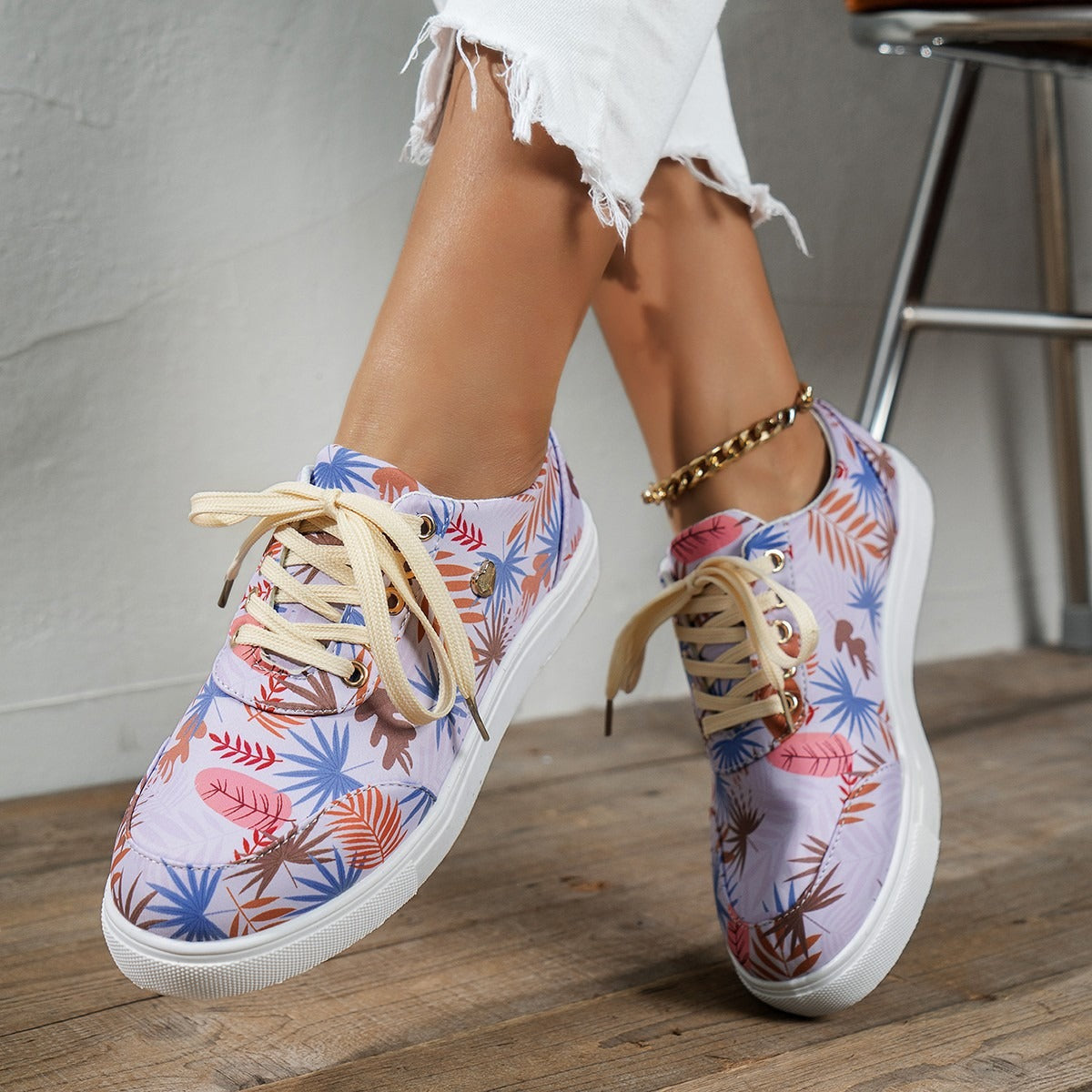 Plus Size Women's Board Shoes Spring Printing Colorful Single Shoes Casual Shoes Small White Shoes