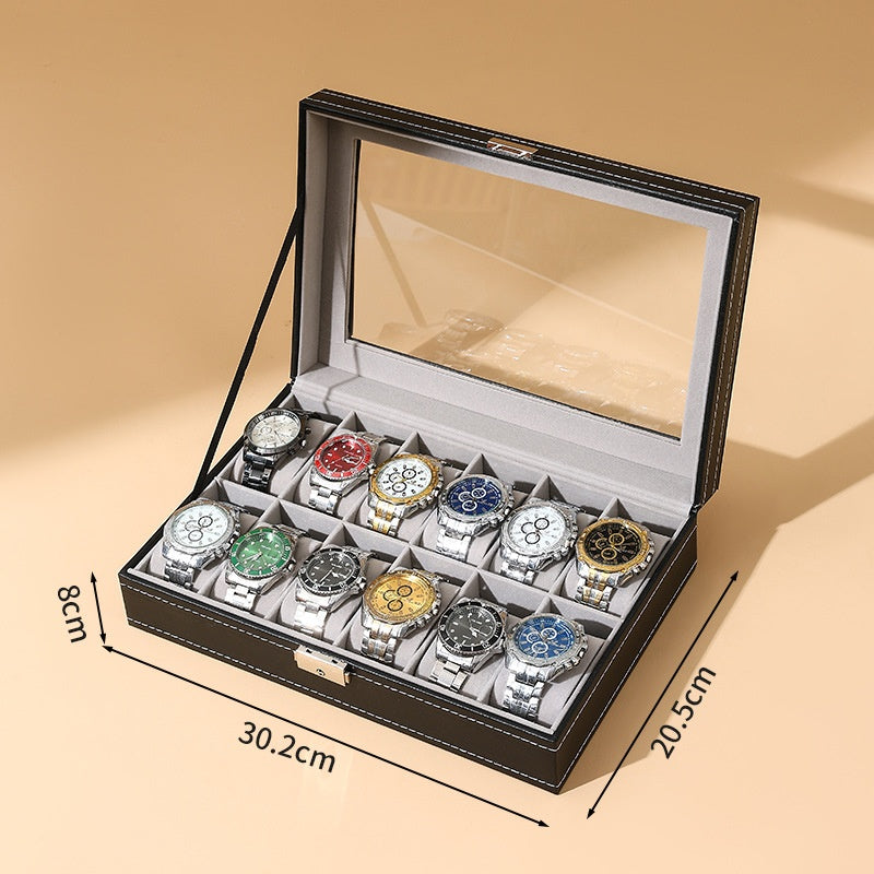 Black leather sunroof with lock watch storage box