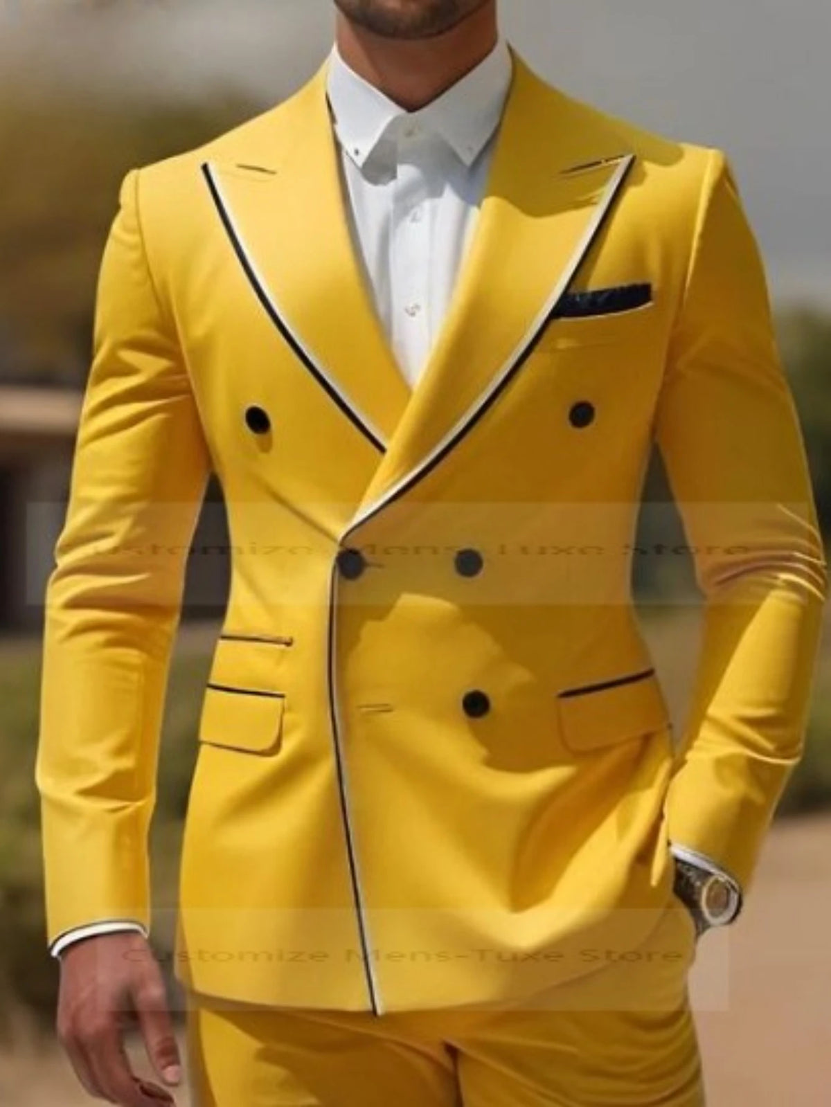 Black Collar Orange Male Business Men Suit Groom Groomsman Wedding Party Prom Formal Tuxedos 2 Piece Set Blazer Pants