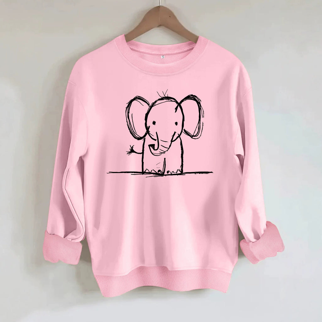Elephant print round neck fleece hoodie