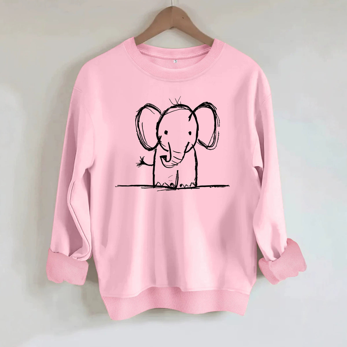 Elephant print round neck fleece hoodie