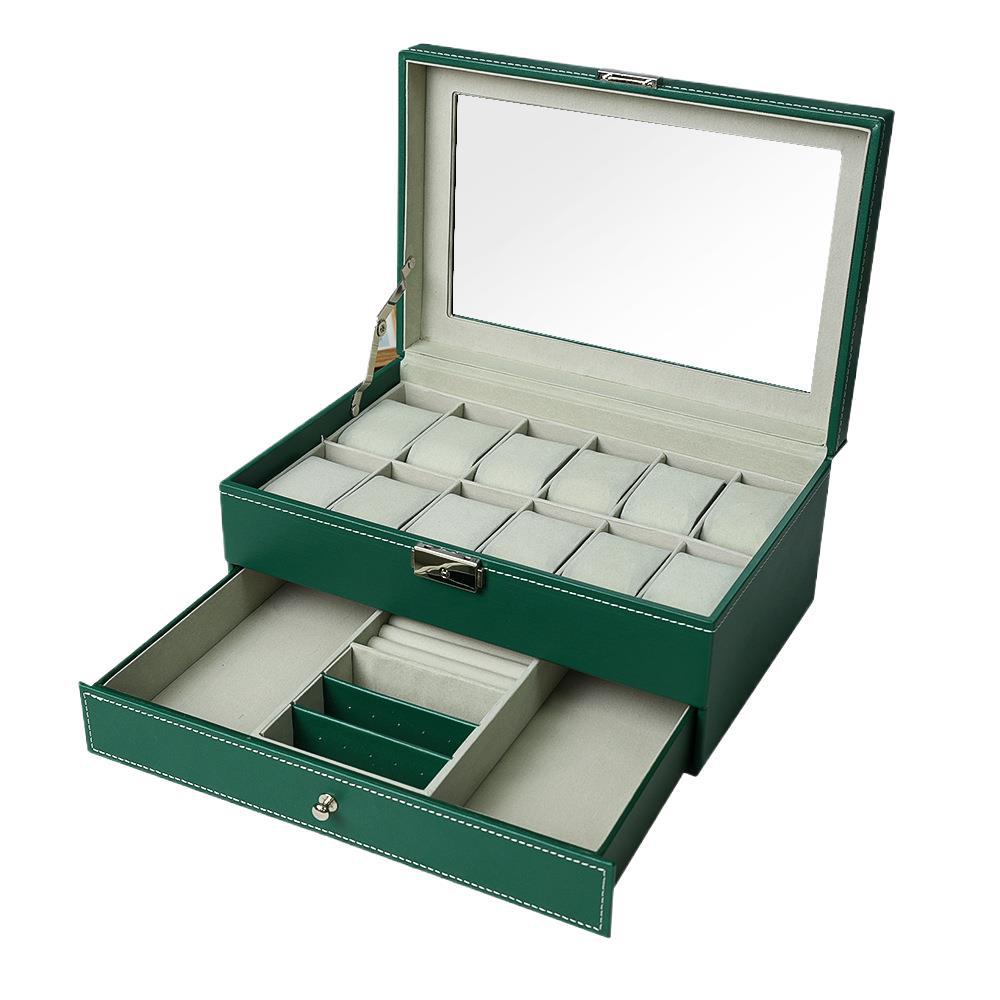 Double layered watch box with open windows transparent large capacity display jewelry storage box
