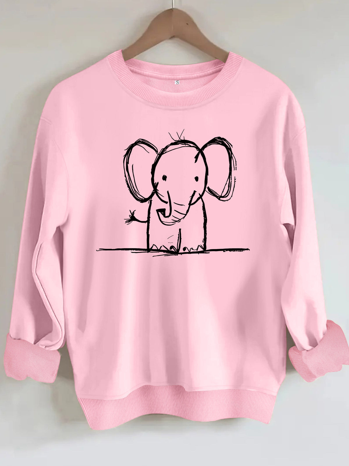 Elephant print round neck fleece hoodie
