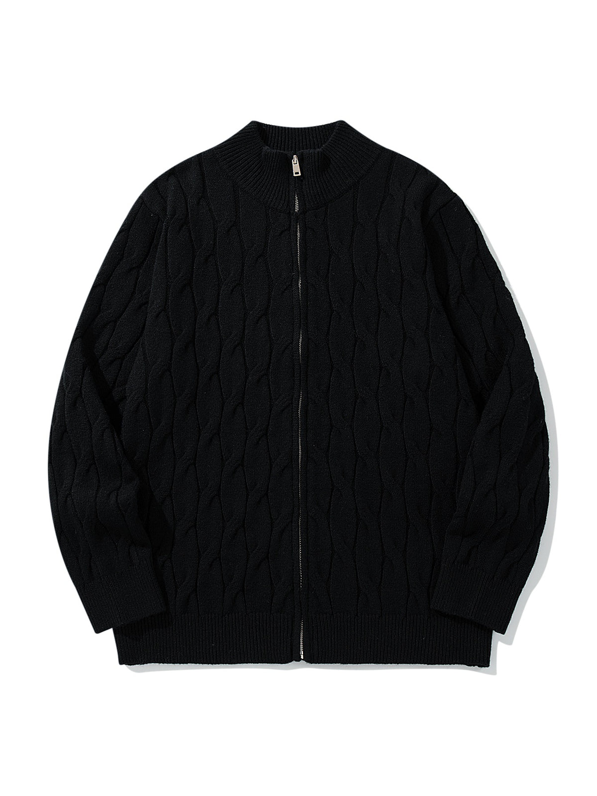 Twisted flower zipper knitted jacket